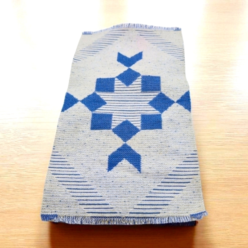 Dollhouse Rug Geometric Blue and Gray Patterned Textile 12.5 X 7 In